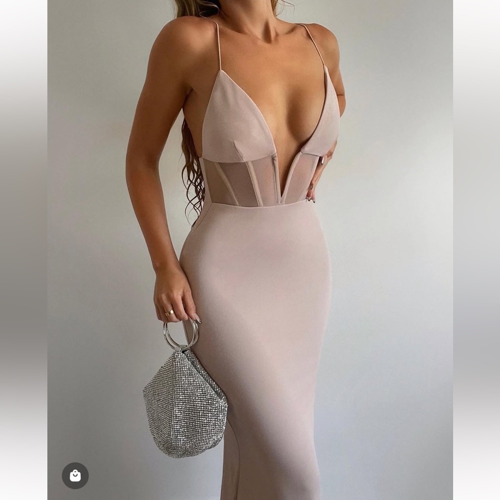 NWT Nookie Sade Mesh Corset Gown Nude